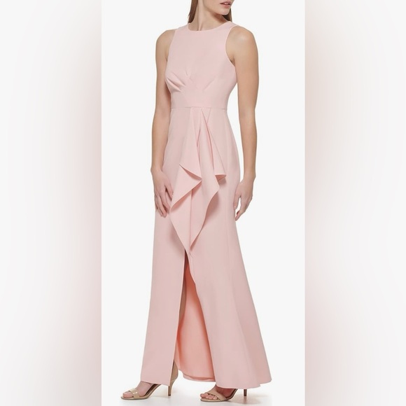 Eliza J Ruffle Drape Sleeveless Maxi Dress Evening Gown Size 6 Wedding Guest - Picture 1 of 16